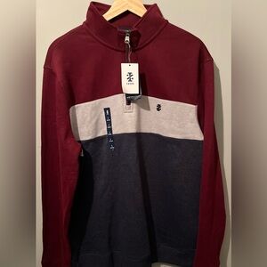 Izod Burgundy and Dark Blue Colorblock 1/4 zip Pullover. Large. New with tags.